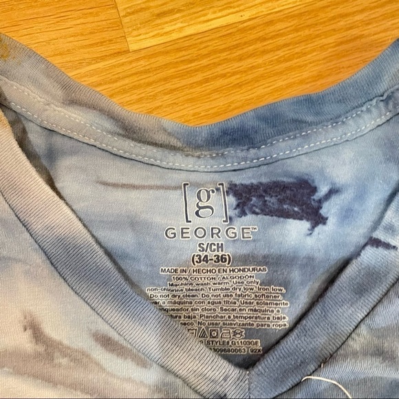 Tie Dye Tshirt Vneck Blue Gray Burnt Orange Diagonal Stars Unisex S - Picture 5 of 7